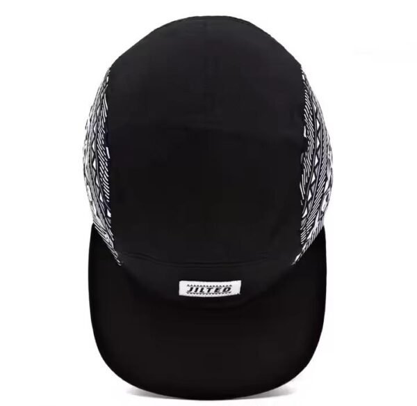 VA Hats – Black & White Cotton 5-Panel Cap with Woven Logo & Digital Prints - Image 4