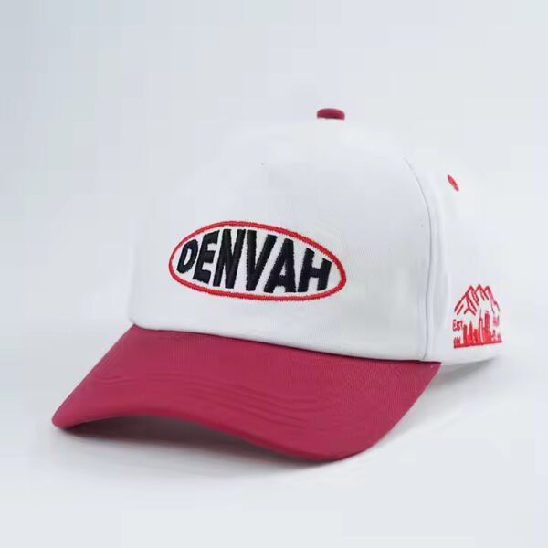 Red and White Custom Dad Hats – Embroidered Curved Brim Cap - Image 2