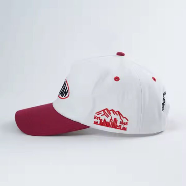Red and White Custom Dad Hats – Embroidered Curved Brim Cap - Image 6