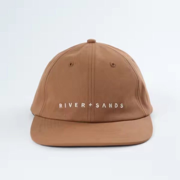 Brown Dad Hat – Flat Brim Cotton Twill Cap with Embroidered Logo - Image 3