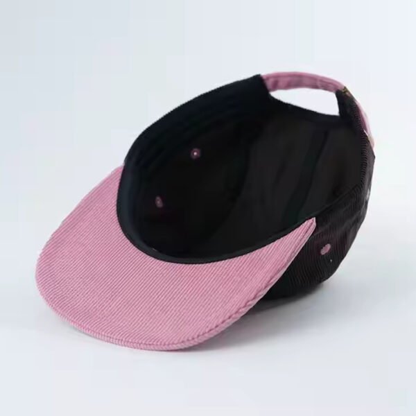 Custom Five Panel Hat – Corduroy Black and Pink Cap with Embroidered Logo - Image 6