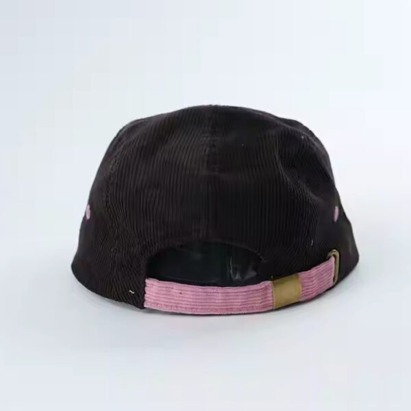 Custom Five Panel Hat – Corduroy Black and Pink Cap with Embroidered Logo - Image 5