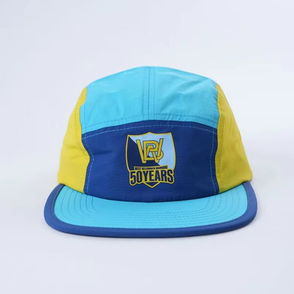 Color Block Nylon 5 Panel Cap – Flat Brim Outdoor Hat - Image 2