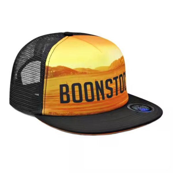 Black Flat Brim Trucker Hat with Full-Print Front - Image 3