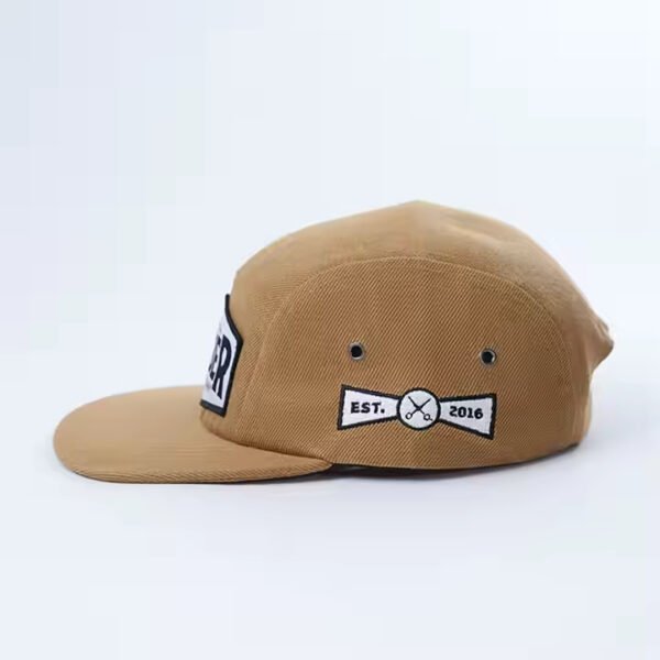 Adult Brown Pure Cotton 5 Panel Hat with Embroidered Logo (Wholesale) - Image 4