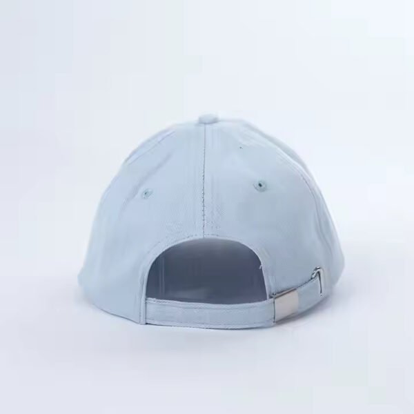 Custom Embroidered Dad Hats – Light Blue Cotton Cap with Logo & Text Brim - Image 4