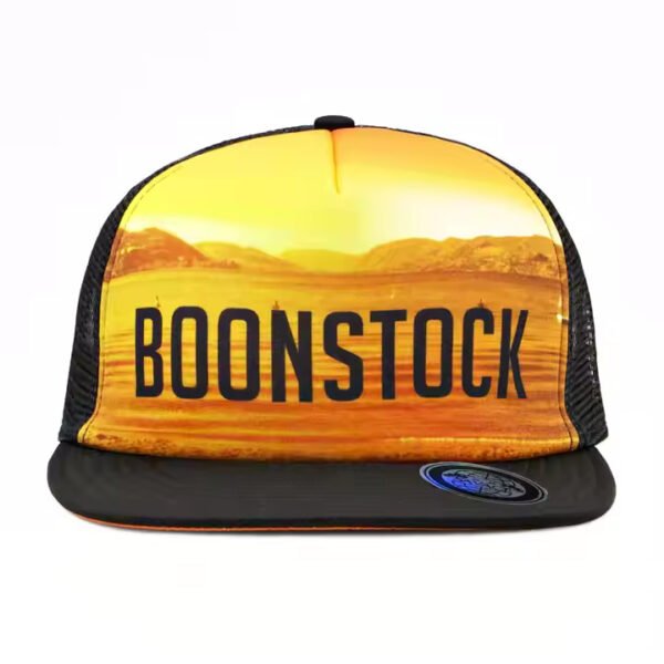 Black Flat Brim Trucker Hat with Full-Print Front - Image 5