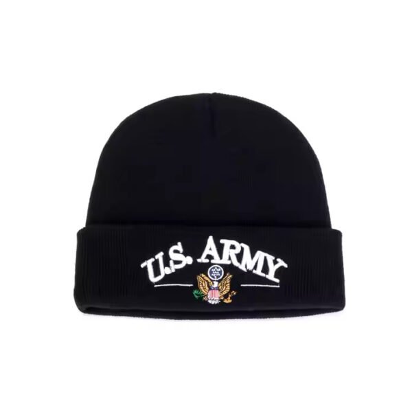 U.S. Army Watch Cap Beanie – Black Military Knit Hat with Embroidery - Image 5