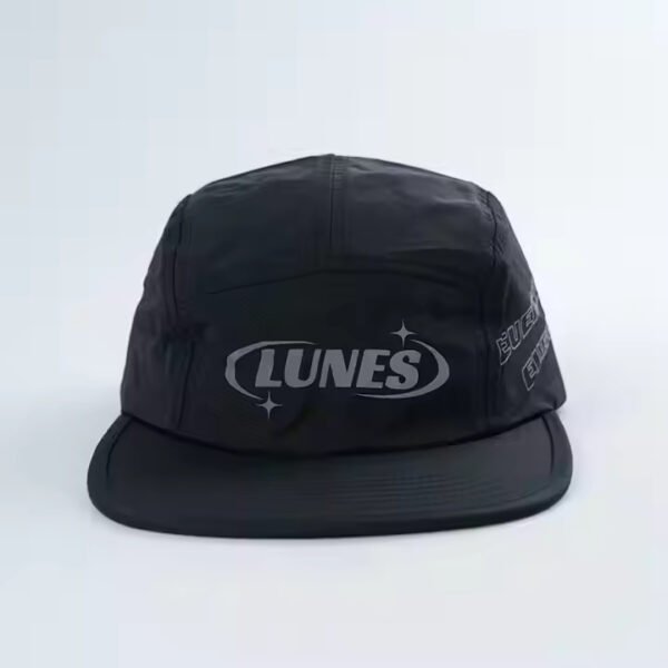 Custom Performance Hat – Black Polyester 5-Panel Outdoor Sport Cap - Image 2