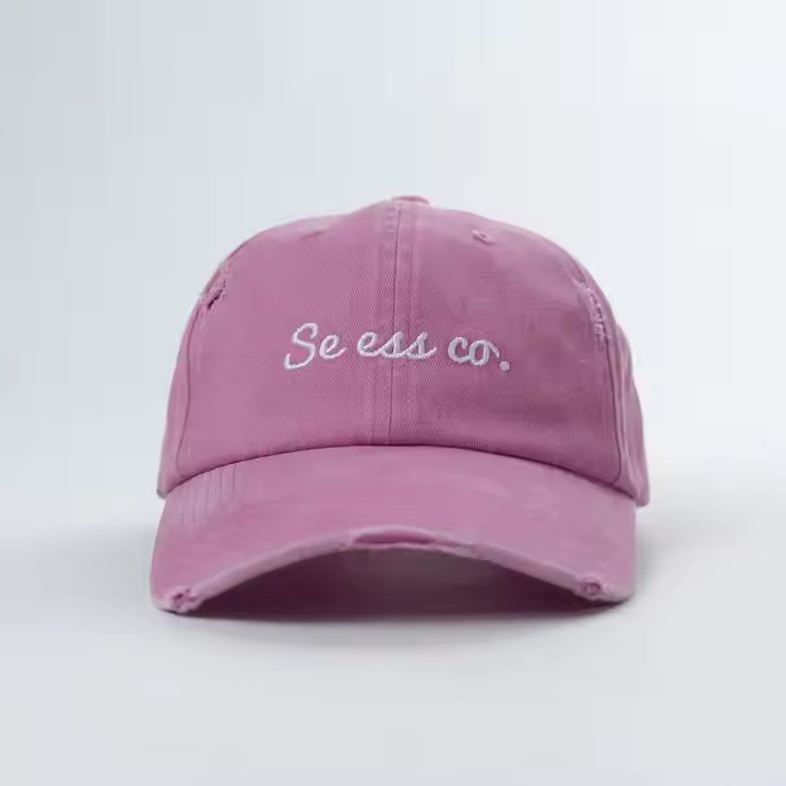 Pink Embroidered Dad Hat – Distressed Cotton Baseball Cap for Adults & Kids - Image 2