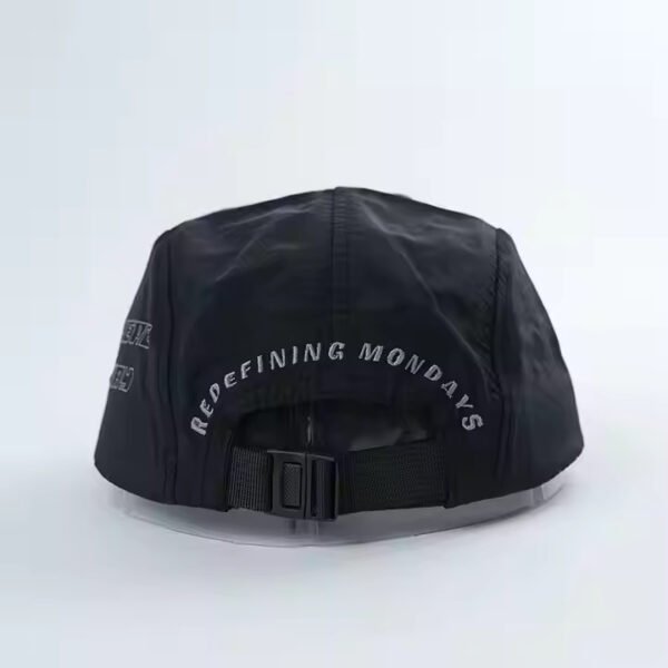 Custom Performance Hat – Black Polyester 5-Panel Outdoor Sport Cap - Image 3