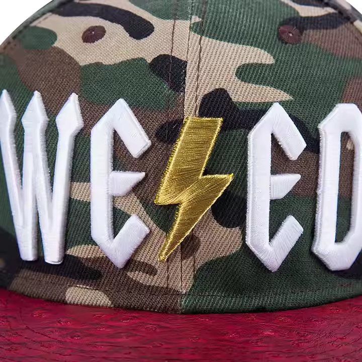 Camo Performance Snapback Hat with Red Leather Brim and 3D Logo - Image 4