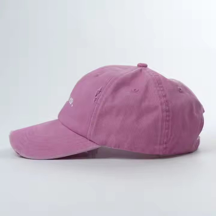 Pink Embroidered Dad Hat – Distressed Cotton Baseball Cap for Adults & Kids - Image 3