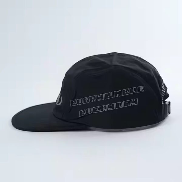 Custom Performance Hat – Black Polyester 5-Panel Outdoor Sport Cap - Image 4