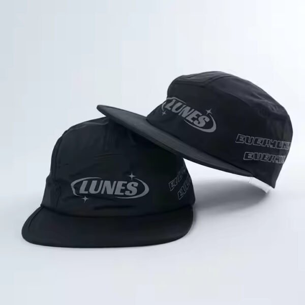 Custom Performance Hat – Black Polyester 5-Panel Outdoor Sport Cap - Image 7