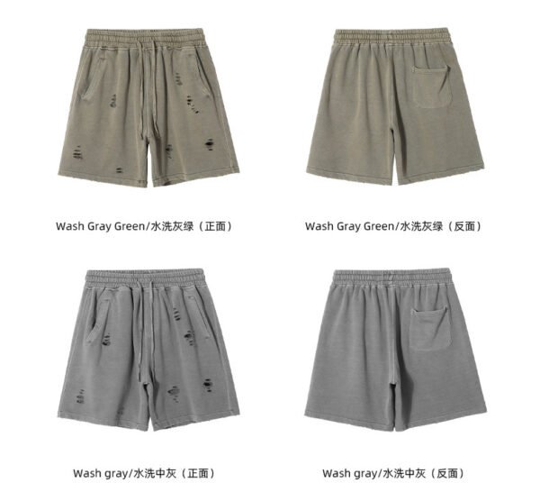 Unisex Distressed Grey Sweat Shorts – Washed Cotton - Image 8