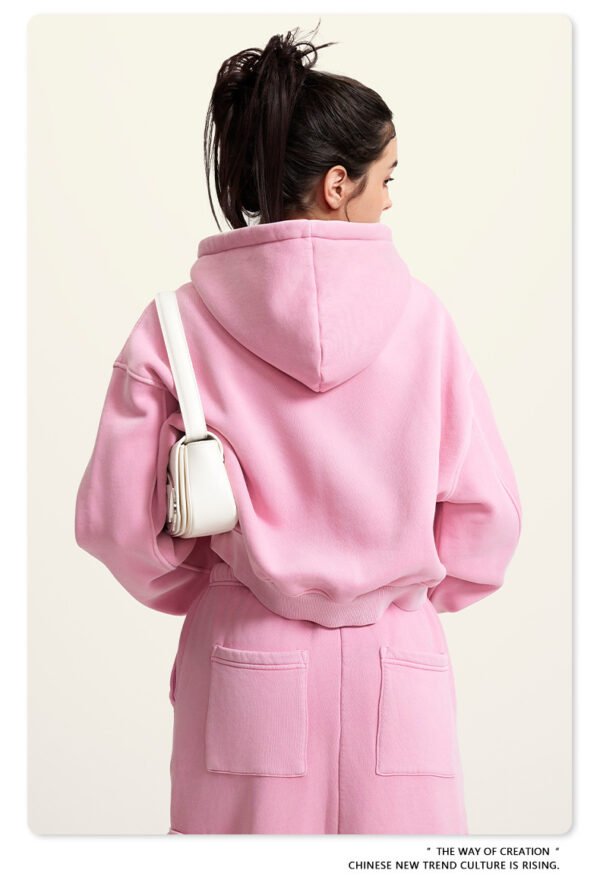Pink Cropped Fleece Hoodie Women’s Vintage Zip-Up Jacket - Image 4