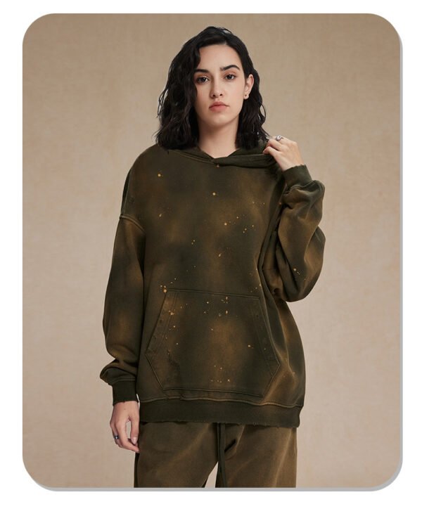 Independent Hoodie - Vintage Grey Green Paint Splatter Pullover - Image 2