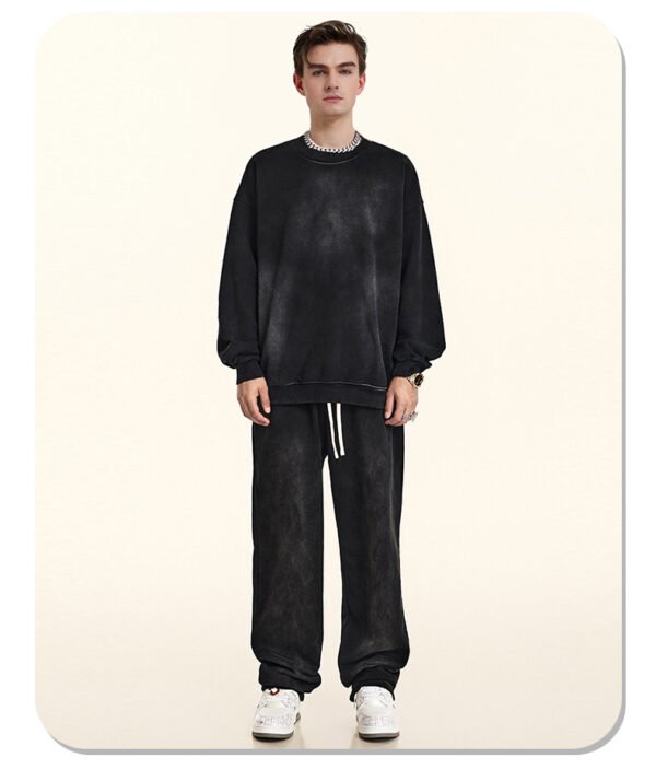 Unisex Black Heavy Washed Flared Sweatpants - Image 2