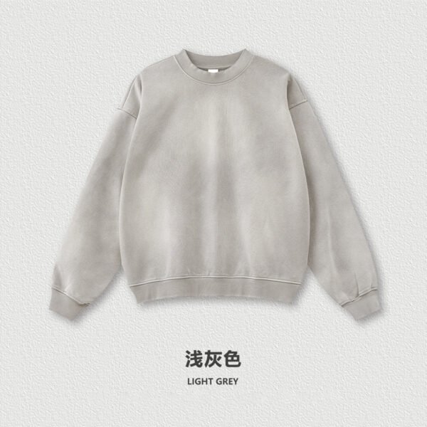 Men’s Heavyweight Hoodies – Vintage Washed Dark Grey Crewneck - Image 4