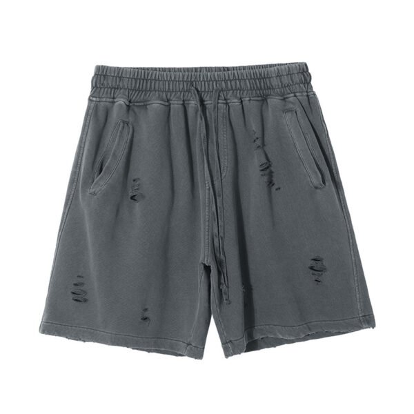 Unisex Distressed Grey Sweat Shorts – Washed Cotton - Image 5
