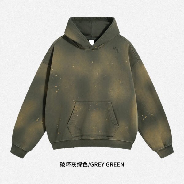 Independent Hoodie - Vintage Grey Green Paint Splatter Pullover - Image 7