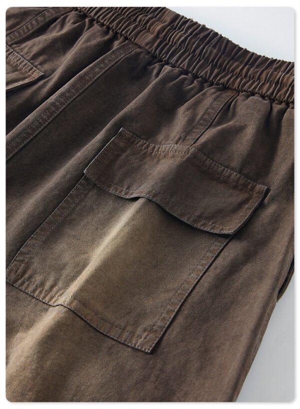 Unisex Washed Cotton Cargo Pants Brown - Image 9