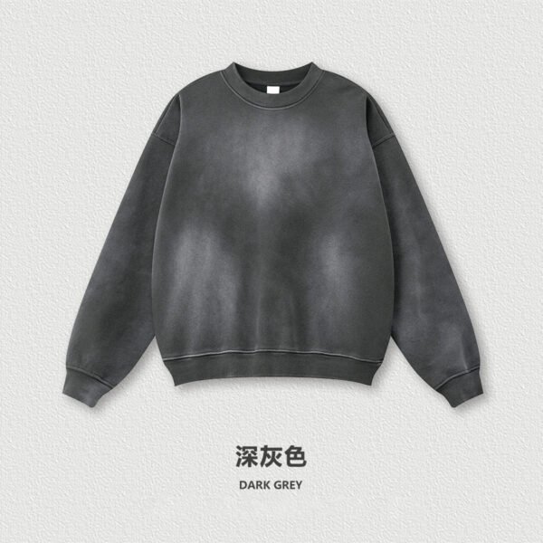 Men’s Heavyweight Hoodies – Vintage Washed Dark Grey Crewneck - Image 5