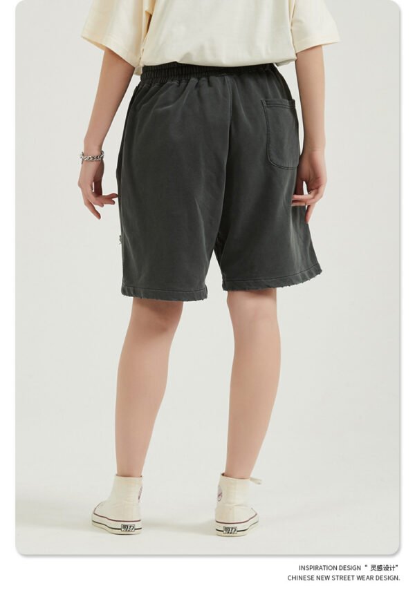 Unisex Distressed Grey Sweat Shorts – Washed Cotton - Image 2