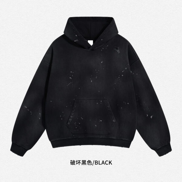 Independent Hoodie - Vintage Grey Green Paint Splatter Pullover - Image 3