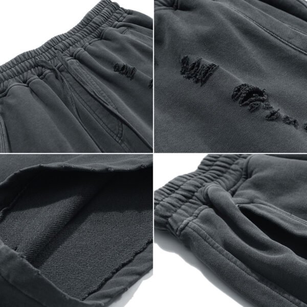 Unisex Distressed Grey Sweat Shorts – Washed Cotton - Image 7