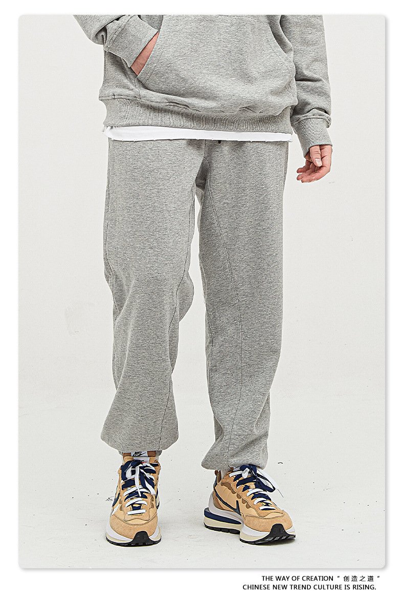 Unisex Heather Grey Cotton Cuffed Pants with Marled Texture - Image 2