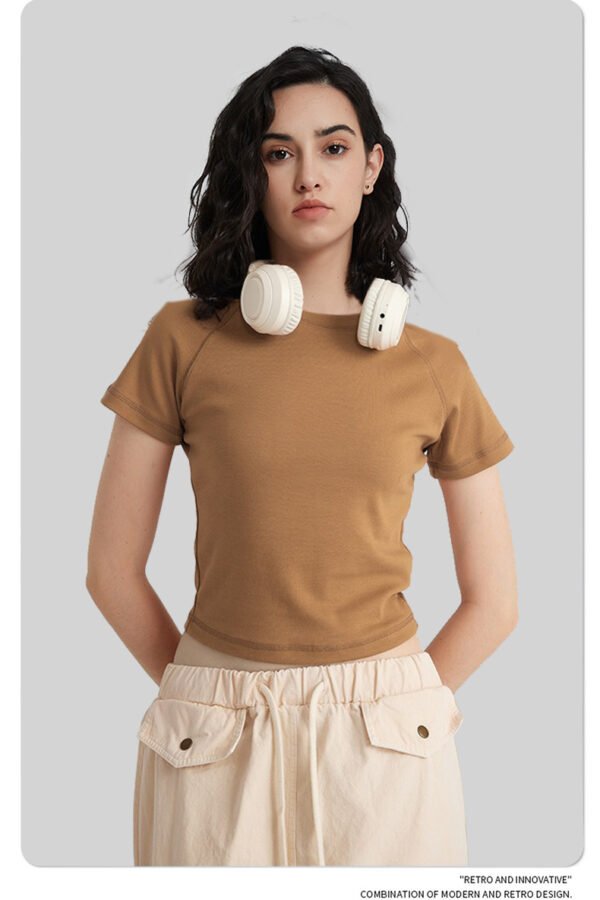 Crop Top T-Shirts – Brown Fitted Cotton Tee for Women - Image 2