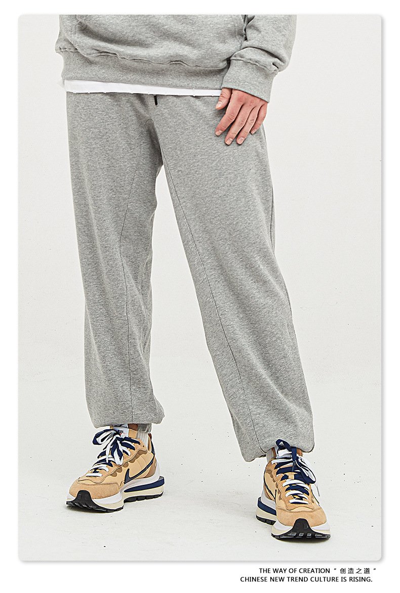 Unisex Heather Grey Cotton Cuffed Pants with Marled Texture - Image 3