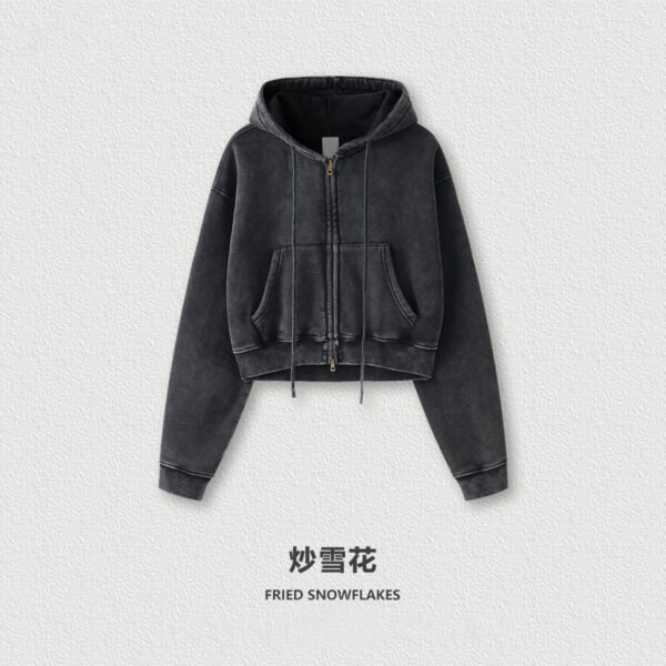 Pink Cropped Fleece Hoodie Women’s Vintage Zip-Up Jacket - Image 6