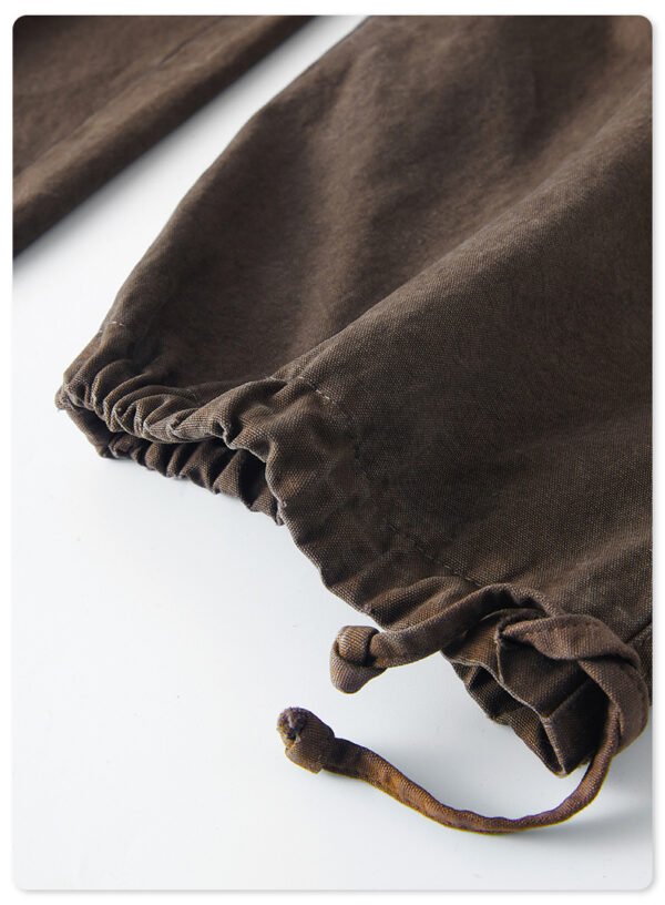 Unisex Washed Cotton Cargo Pants Brown - Image 11
