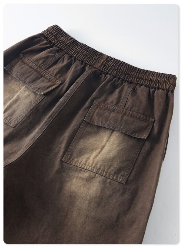 Unisex Washed Cotton Cargo Pants Brown - Image 5