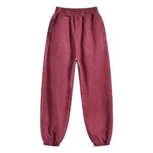 Maroon washed balloon pants made from heavyweight cotton blend with elastic cuffs