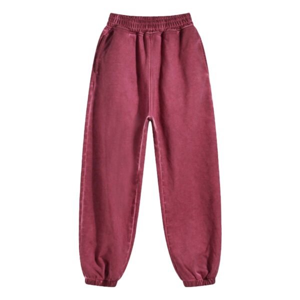 Maroon washed balloon pants made from heavyweight cotton blend with elastic cuffs