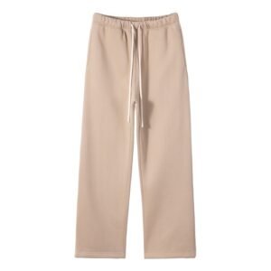Beige fleece-lined flare sweatpants for men and women with elastic waistband and drawstring