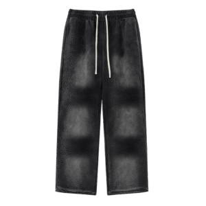 Unisex black flared sweatpants with heavy washed finish and drawstring waist
