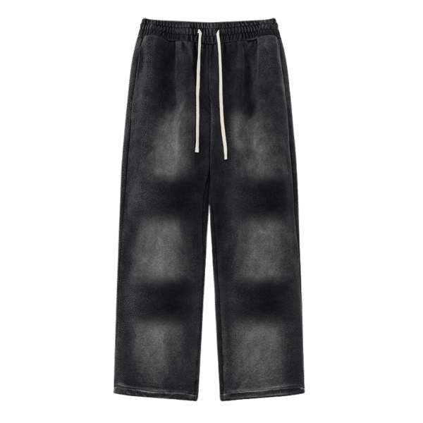 Unisex black flared sweatpants with heavy washed finish and drawstring waist