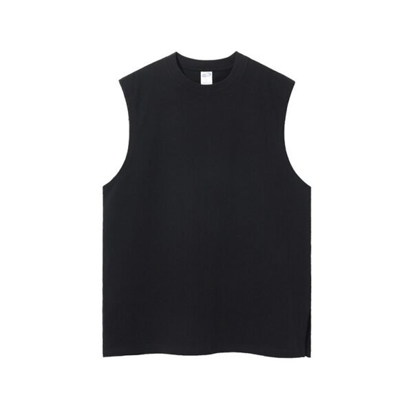 Black on black vest – 100% cotton sleeveless top with side split for unisex streetwear.