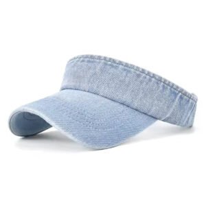 Washed cotton blue visor with a curved brim, breathable and sun-protective, for adults and kids.