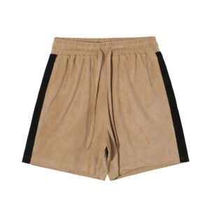 Khaki California shorts with black side panels in faux suede for men and women