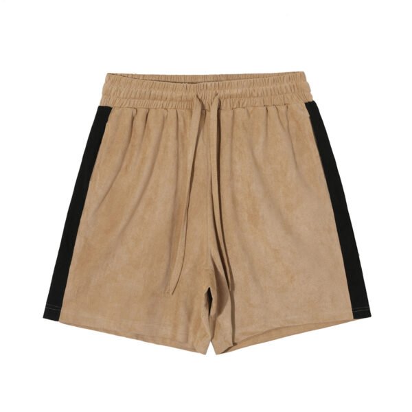 Khaki California shorts with black side panels in faux suede for men and women