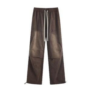Washed brown cargo pants made of 100% cotton for men and women with drawstring waist