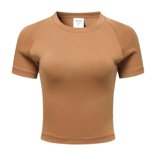 Brown crop top T-shirt for women – short sleeve, crew neck, cotton summer tee.