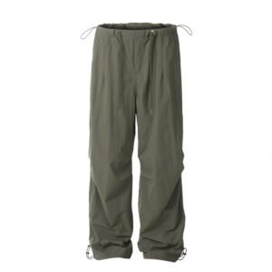 Dark green lightweight traveler pants for men and women with adjustable drawstrings