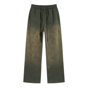 Green washed flare sweatpants with wide leg design for casual and outdoor wear